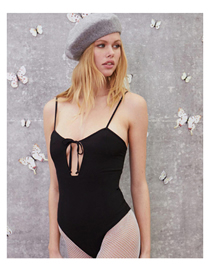 Fashion Black Printed Straps Split Swimsuit