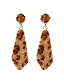Fashion Brown Alloy Leopard Fleece Triangle Diamond Earrings