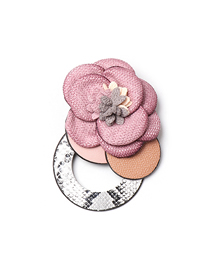 Fashion Pink Flower Geometric Leather Brooch