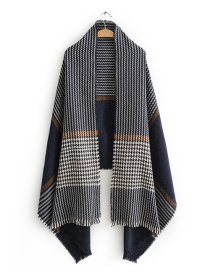 Fashion Navy Contrast Houndstooth Faux Cashmere Scarf Shawl