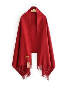 Fashion Red Wine Solid Color Cashmere Fringed Scarf Shawl