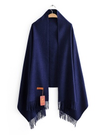 Fashion Navy Solid Color Cashmere Fringed Scarf Shawl