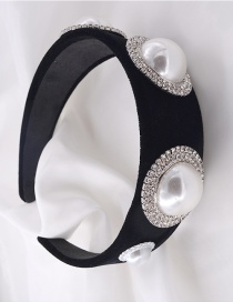 Fashion Black Rhinestone Pearl Wide-brimmed Velvet Headband