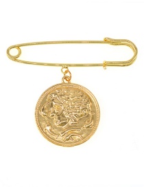 Fashion Gold Coin Beauty Head Tassel Brooch