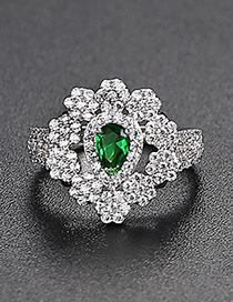 Fashion Green Openwork Flower Opening Copper Inlaid Zirconium Ring