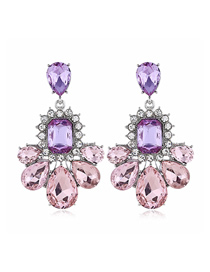 Fashion Purple Alloy Large Gemstone Diamond Earrings