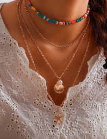 Fashion Gold Rice Beads Shell Starfish Necklace 2 Piece Set