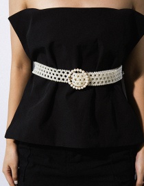 Fashion White Geometric Woven Imitation Pearl With Diamond Waist Chain