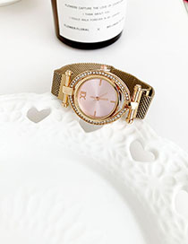 Fashion Pink Alloy Diamond-enhanced Dialable Watch