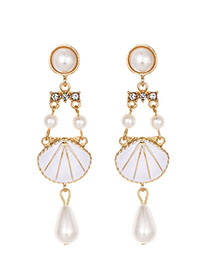 Fashion White Alloy Pearl Resin Beads Shell Earrings