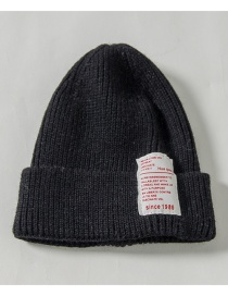 Fashion Black 1980 Labeling Knitted Wool Cap Adult (56-60)