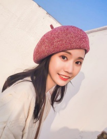 Fashion Red Wine Two-tone Wool-blend Beret