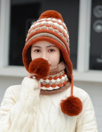 Fashion Brick Red Suit Hair Ball Knitted Wool Cap