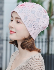 Fashion Pink Pearl Flower Lace Double-layered Pile Head Cap