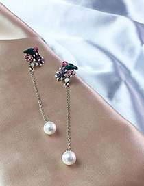 Fashion Green Pearl Fringed Bird Earrings