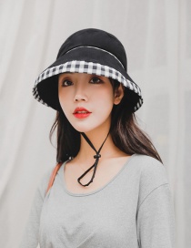 Fashion Black Sunscreen Plaid Along Folding Fisherman Hat