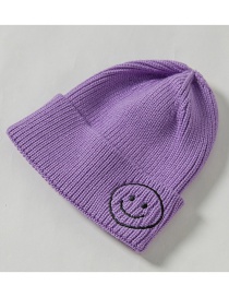 Fashion Purple Knit Hat Embroidery Smiley Wool Child Cap