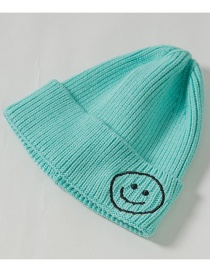 Fashion Lake Blue Knit Hat Embroidery Smiley Wool Child Cap