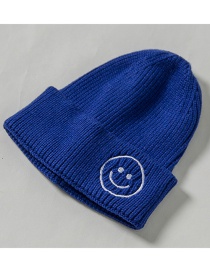 Fashion Royal Blue Knit Hat Embroidery Smiley Wool Child Cap