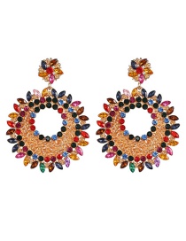 Fashion Color Geometric Round Inlaid Glass Earrings
