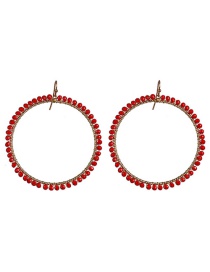 Fashion Red Full Diamond Round Bead Earrings