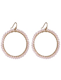 Fashion Light Pink Full Diamond Round Bead Earrings