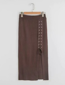 Fashion Coffee Color Stringed Knit Skirt