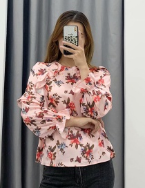 Fashion Pink Ruffled Flower Print Shirt