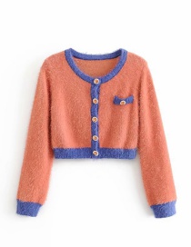 Fashion Orange Fur Diamond Buckle Stitching Sweater