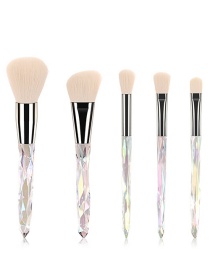 Fashion White 5 Sticks Shaped Crystal Handle Makeup Brush