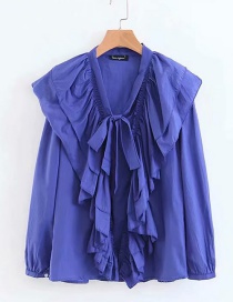 Fashion Blue Ruffled Lace V-neck Shirt