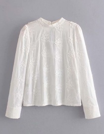 Fashion White Three-dimensional Embroidery Daisies Lace Openwork Shirt