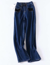 Fashion Blue Pocket Colorblock Jeans