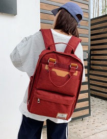 Fashion Red Contrast Stitching And Labeling Nylon Backpack