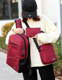 Fashion Red Wine Letter Shoulder Bag Three-piece