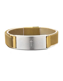 Fashion Gold Stainless Steel Scripture Cross Magnetic Buckle Bracelet