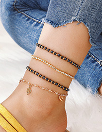Fashion Gold Cactus Shell With Diamond Beads And Multi-layered Anklet 4 Piece Set