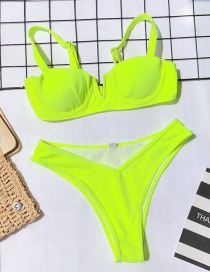 Fashion Fluorescent Yellow V-neck Swimwear Split Swimsuit