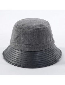Fashion Gray Woolen Leather Stitching Fisherman Hat