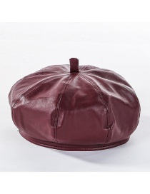 Fashion Wine Red Solid Color Leather Beret