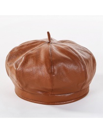 Fashion Brown Solid Color Leather Beret