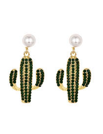 Fashion Coffee Color Alloy Studded Pearl Cactus Earrings