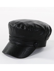 Fashion Black Washed Pu Flat Cap