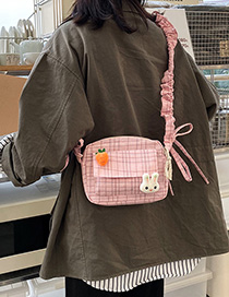 Fashion Pink Plaid Cartoon Bunny Radish Canvas Crossbody Shoulder Bag