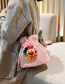 Fashion Pink Sun Flower Plush Drawstring Shoulder Messenger Bag