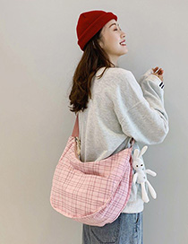 Fashion Pink Plaid Canvas Shoulder Messenger Bag