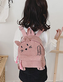 Fashion Pink Cartoon Embroidered Cat Corduroy Backpack