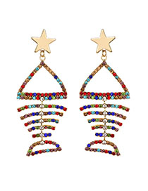 Fashion Colored Gold Alloy Studded Fish Bone Earrings