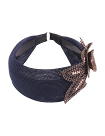 Fashion Navy Blue Mesh Embroidery Flower Headband