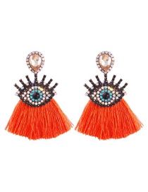 Fashion Orange Alloy Rhinestone Eye Tassel Earrings